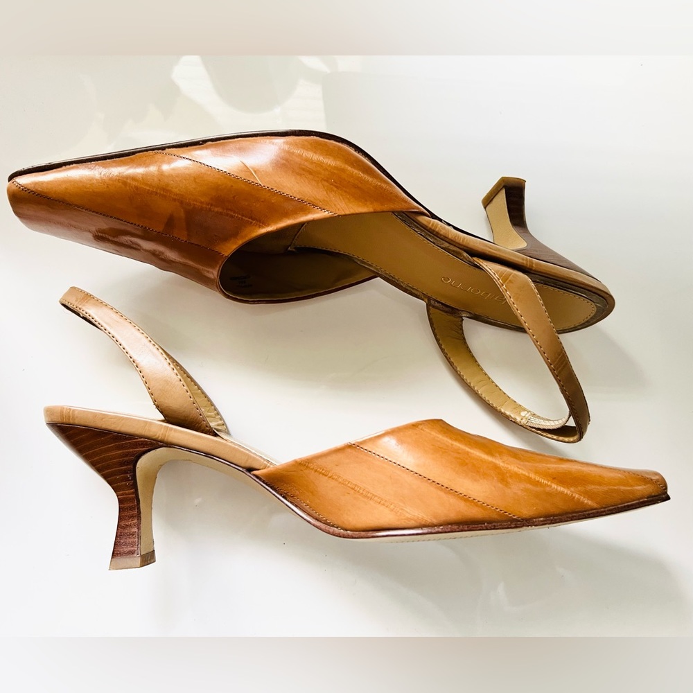 Liz Claiborne Graham eel skin sling back heel.